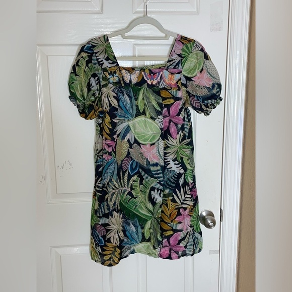 Johnny Was Workshop Tropical Puff Sleeve Tunic Dress in Green Multicolor XS‌‌‌‌ - Picture 7 of 12